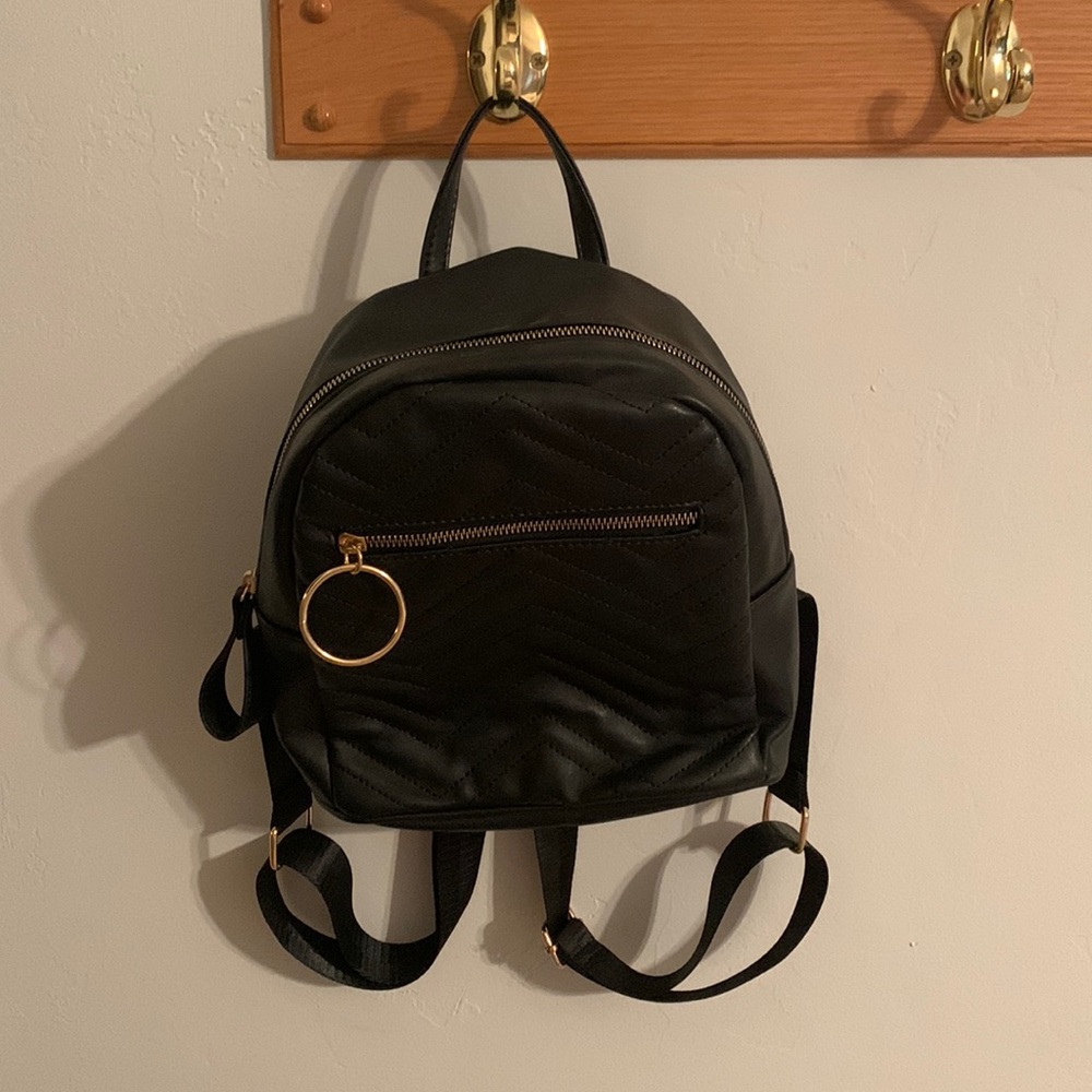 Black and Gold Forever 21 Small Backpack Purse